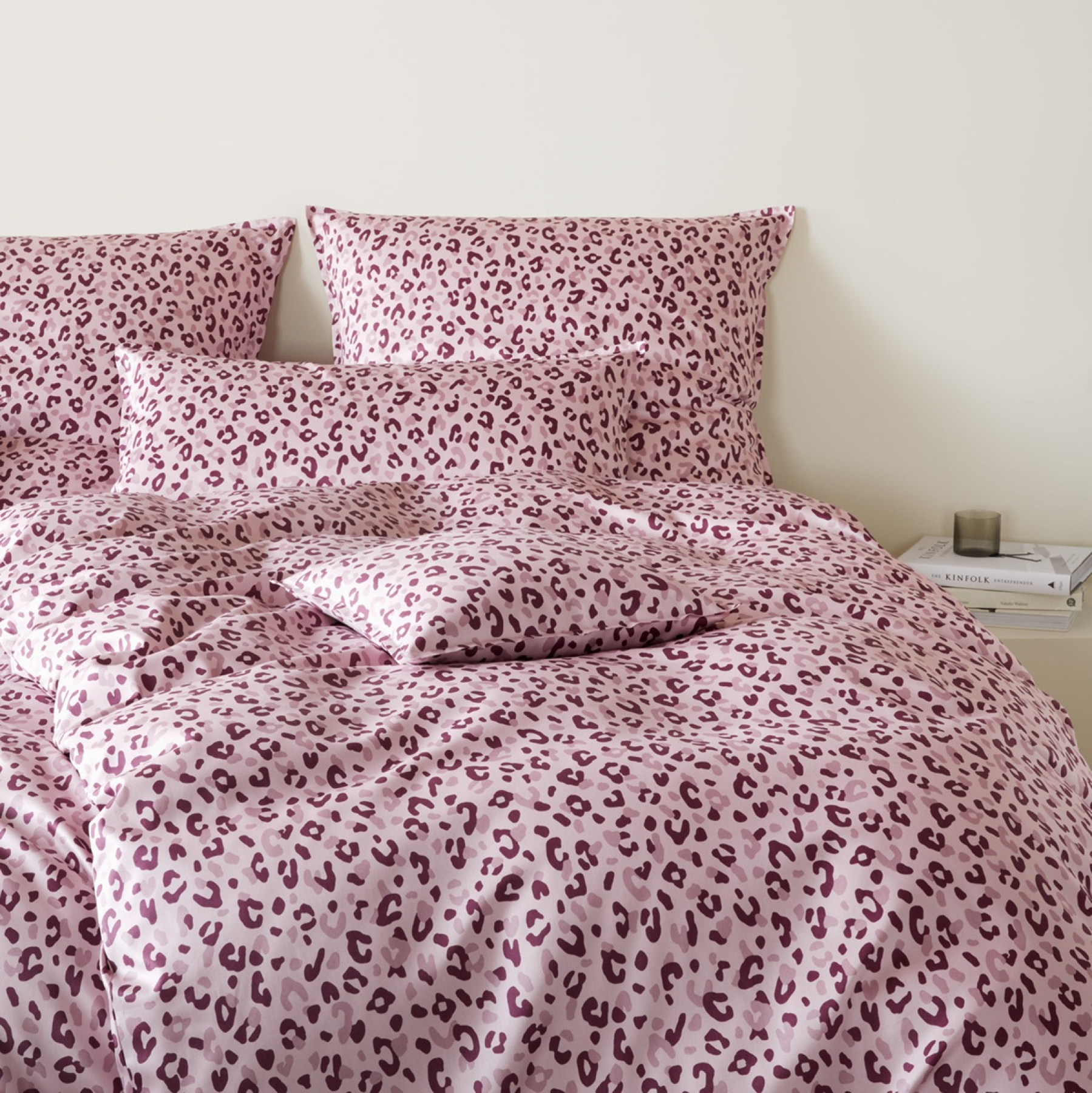 elegante Mako-Satin Bettwäsche 'Leolook' 135 x 200 cm Rose - Bordeaux